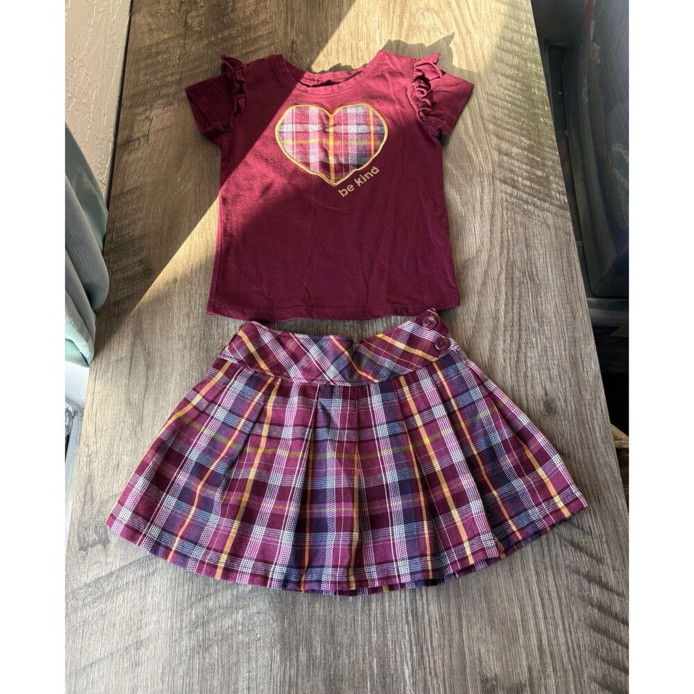 Garanimals Toddler Girls Burgundy & Yellow plaid Top And Skirt Set Size Size 2T